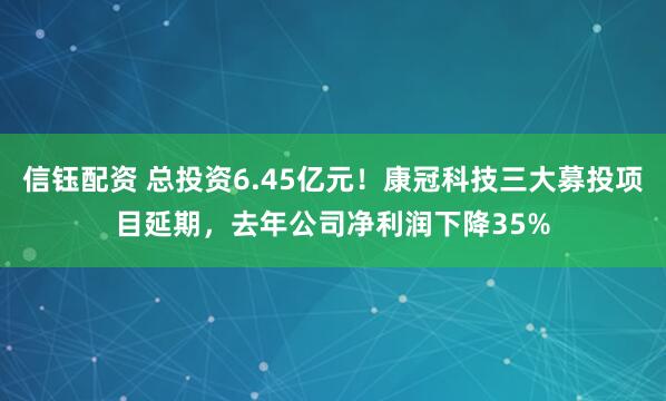 信钰配资 总投资6.45亿元！康冠科技三大募投项目延期，去年公司净利润下降35%